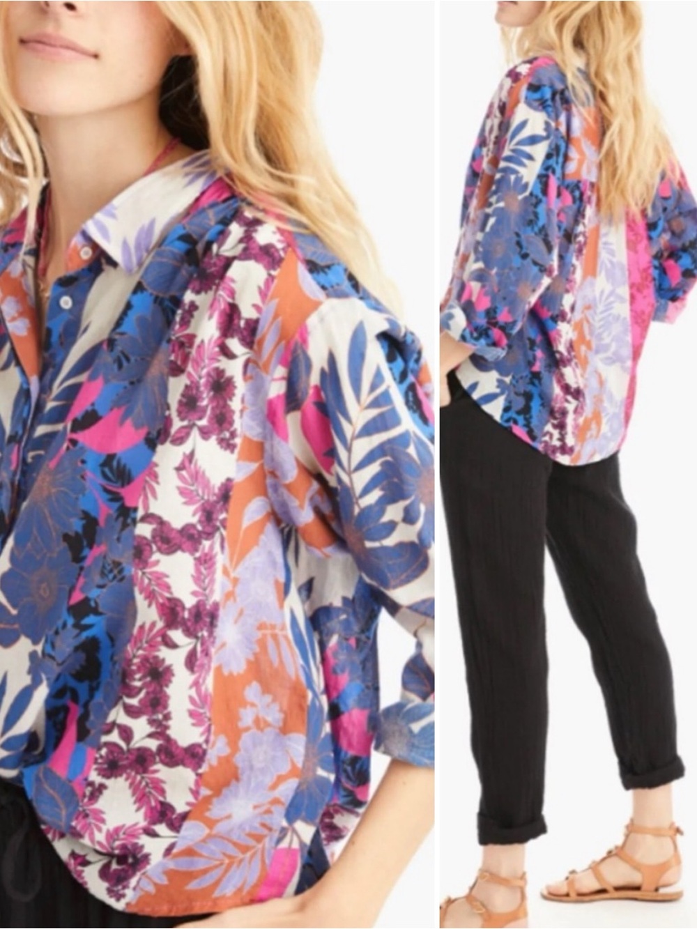 XÍRENA Beck Top in Sunset Floral Multicolor Long Sleeve Button Down Sz S 💛🎀